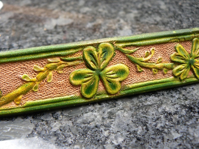 Irish tooled leather dog collar with color
